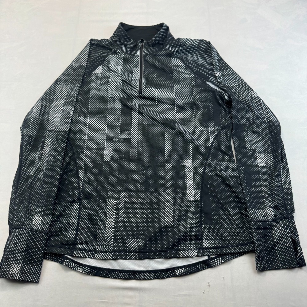 Ideology 1/4 Zip Pullover Womens L Black White Patterned Performance Long Sleeve